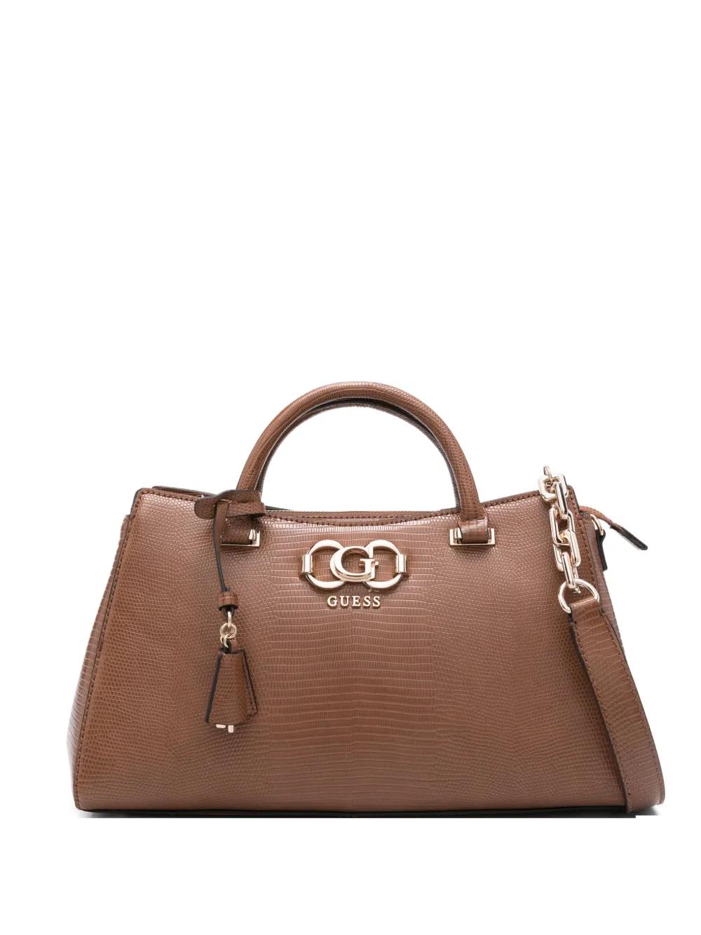 Guess Logo-Plaque Snakeskin-Effect Shoulder Bag in Brown Lyst UK