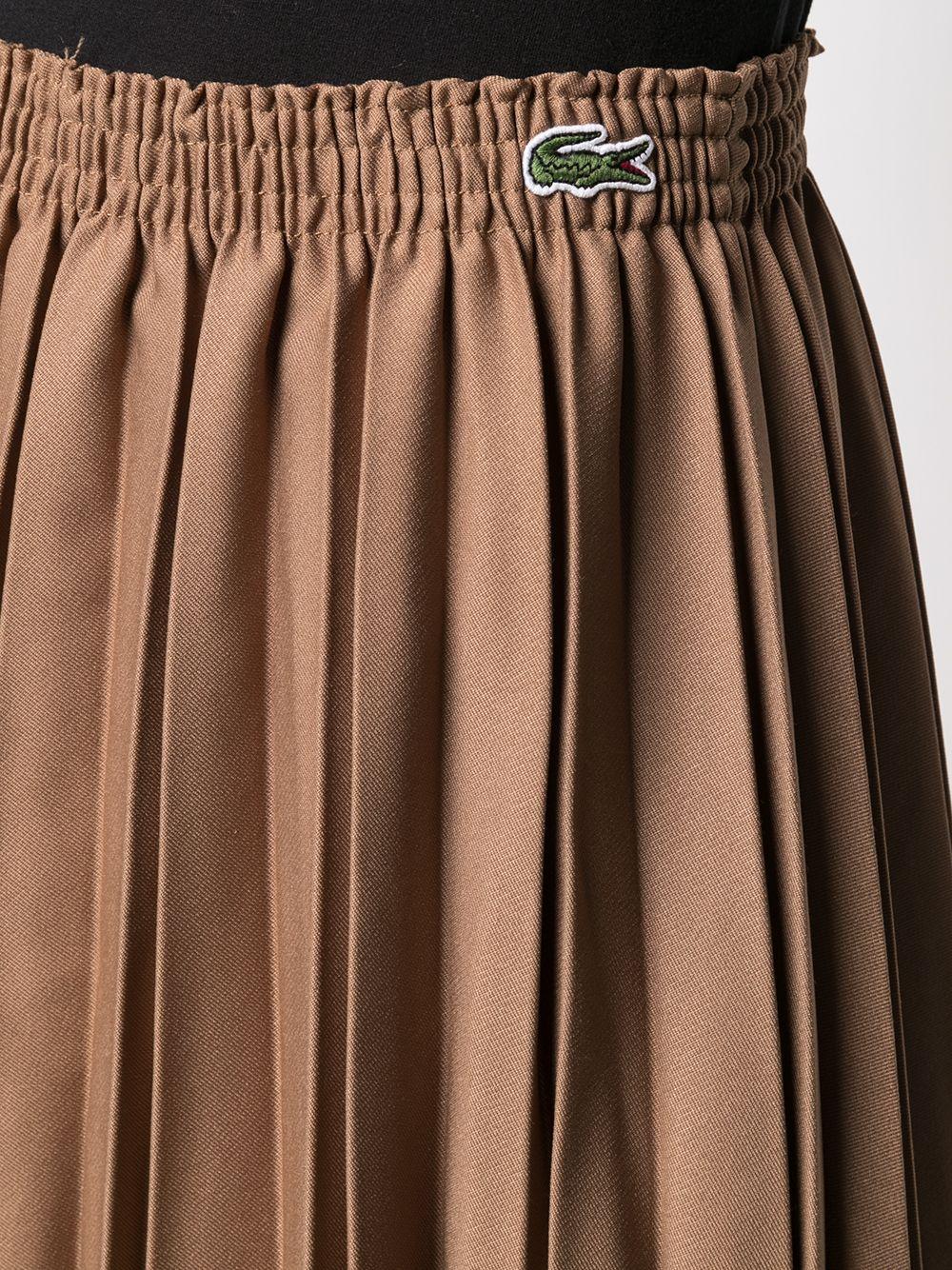 Lacoste Logo-patch Pleated Midi Skirt in Brown | Lyst