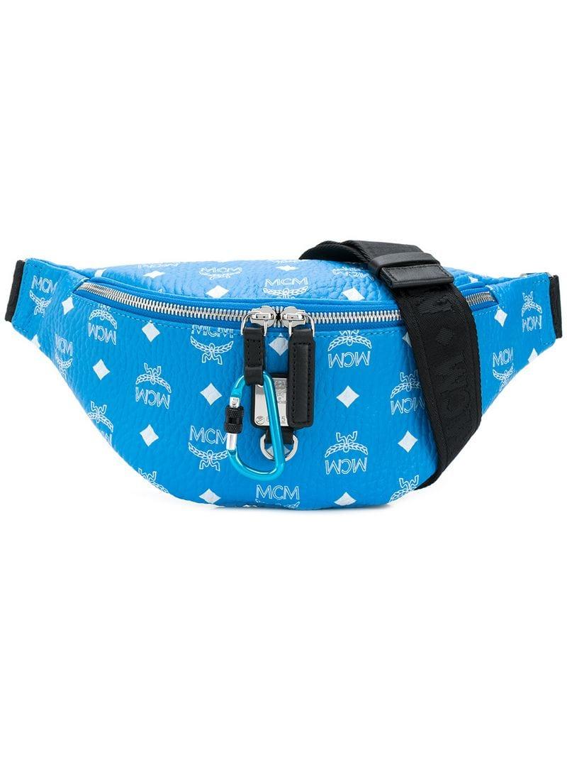 mcm blue fanny pack