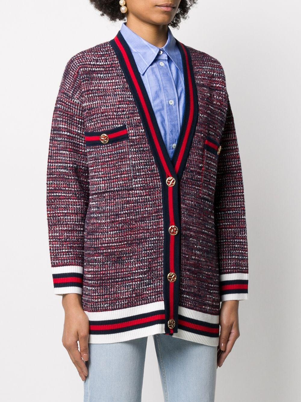 Sandro Linen Tweed Effect Braid Trim Cardigan in Blue - Lyst