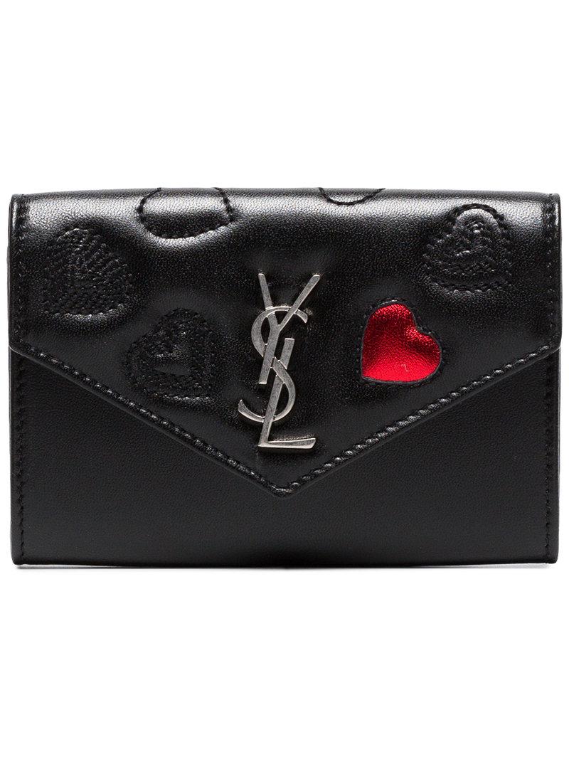 Saint Laurent Monogram Compact Heart Print Leather Zip Around Wallet -  ShopStyle