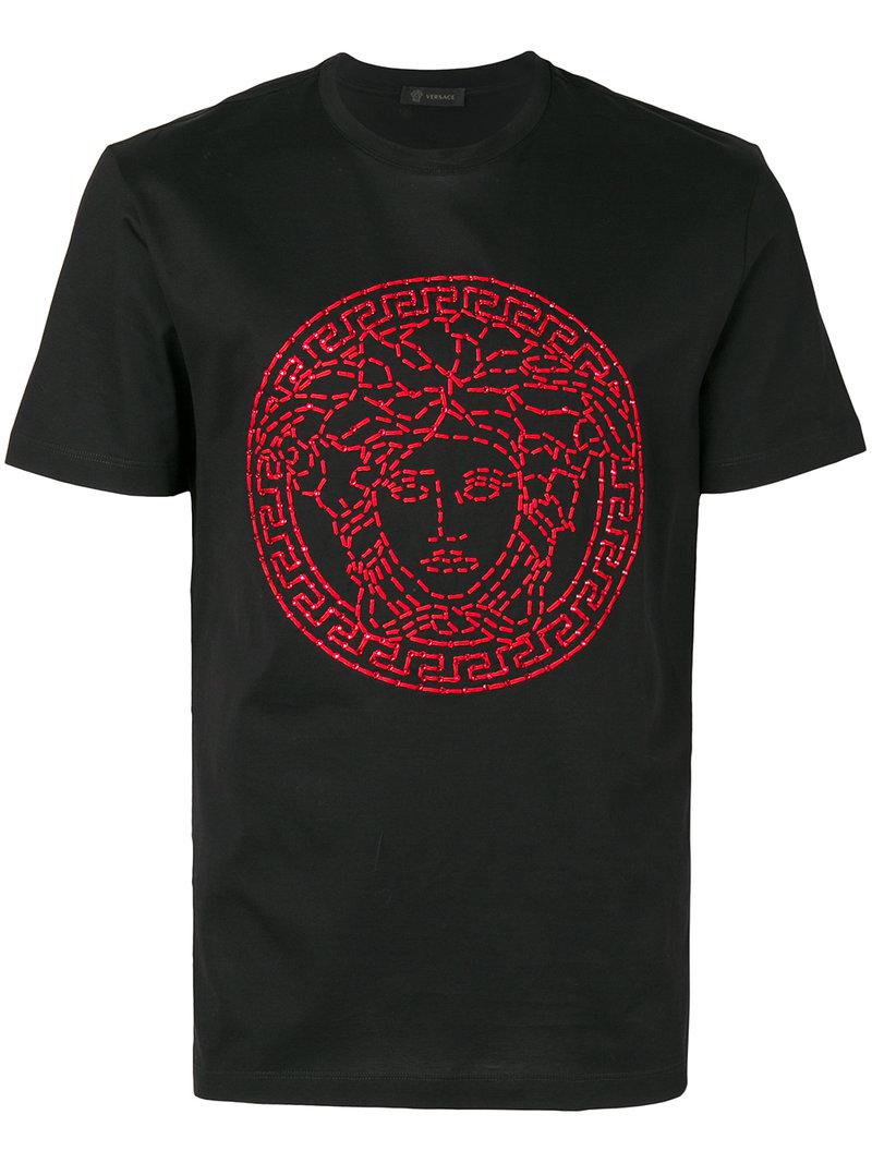 Lyst - Versace Medusa Embroidered T-shirt in Black for Men