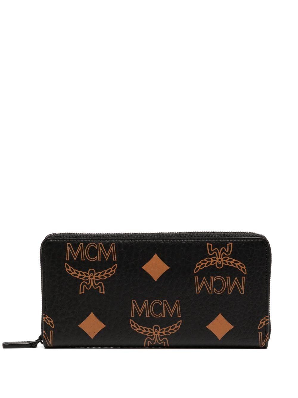 MCM Large Maxi Visetos Zip-around Wallet in Black | Lyst