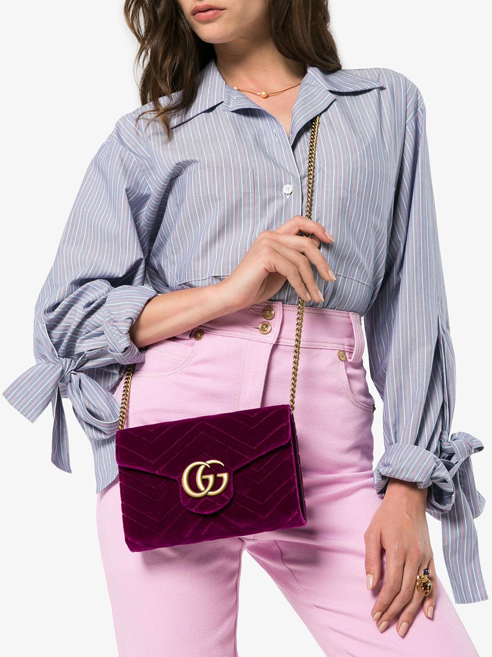 Gucci Fuchsia GG Marmont Velvet Wallet On A Chain in Purple - Lyst