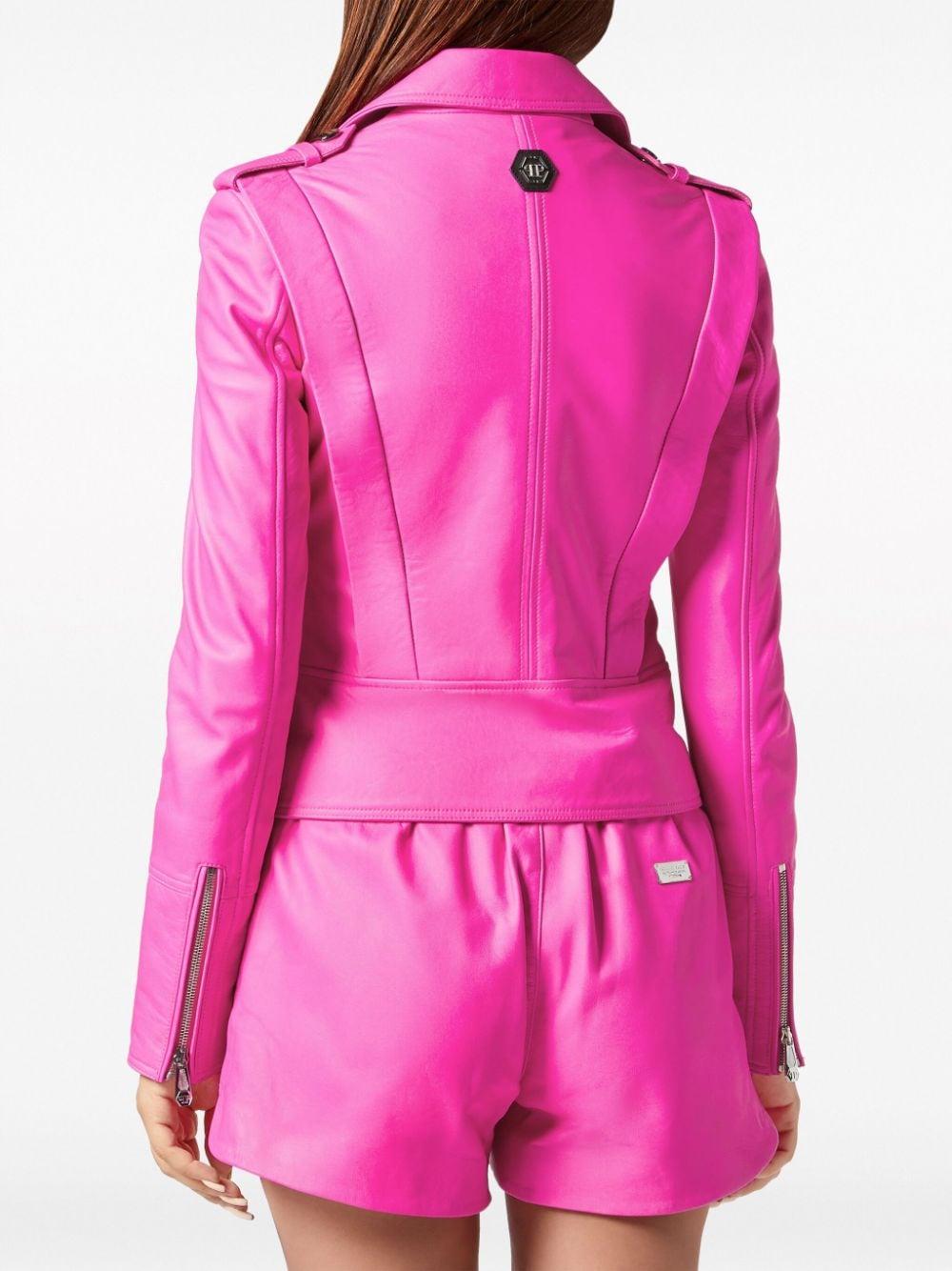 Philipp Plein Leather Biker Jacket in Pink Lyst UK