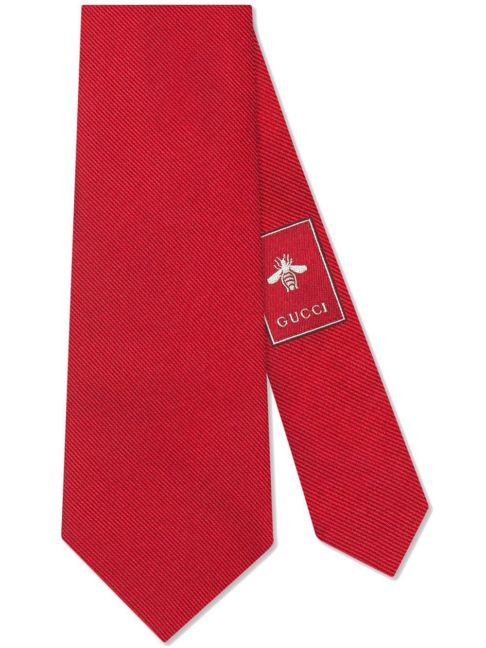 Gucci Tiger Underknot Silk Tie in Red 