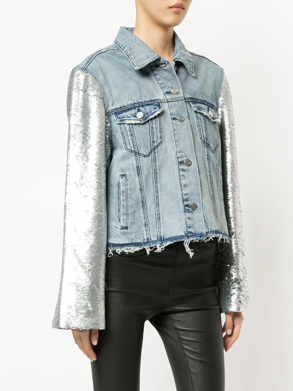 sequin sleeve jean jacket