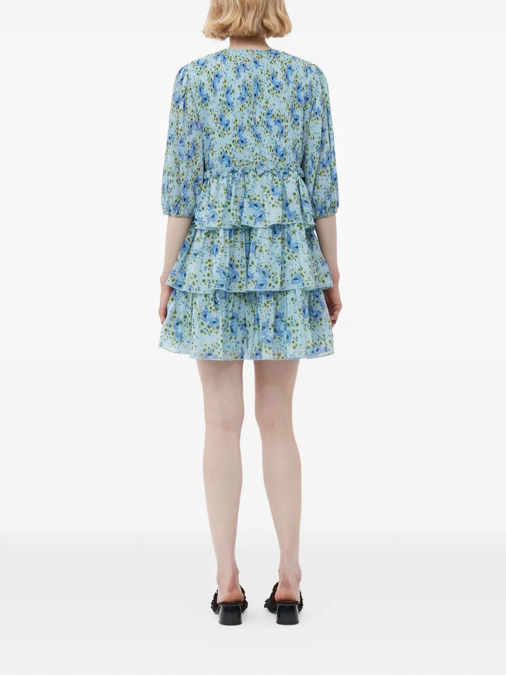granno mini dress light blue Puff Sleeve Tiered Layer Mini Dress