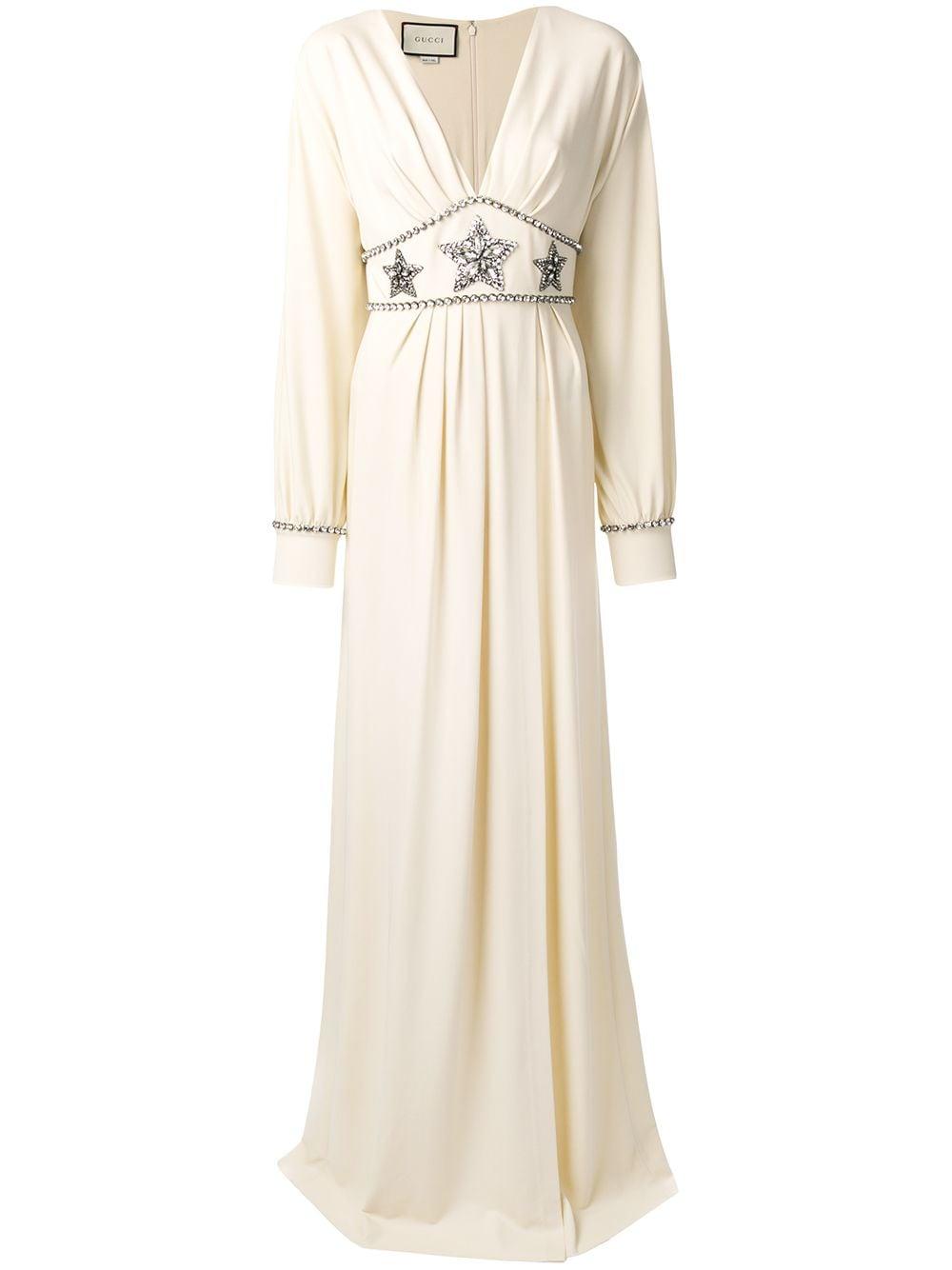 Gucci Star Embellished Maxi Dress in Natural | Lyst