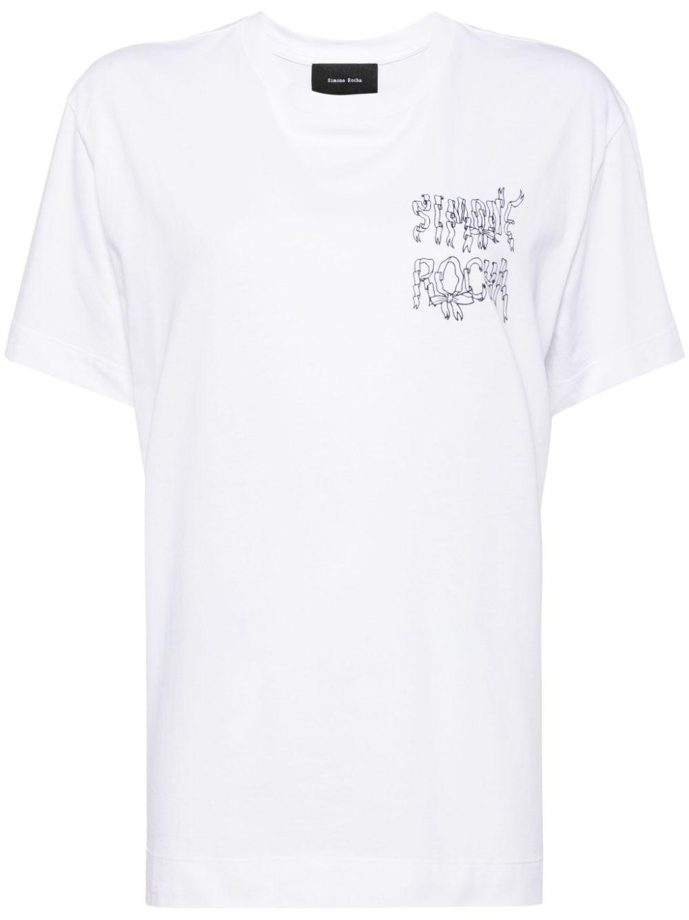 Simone Rocha レディース ホワイト リボン Tシャツ トップス