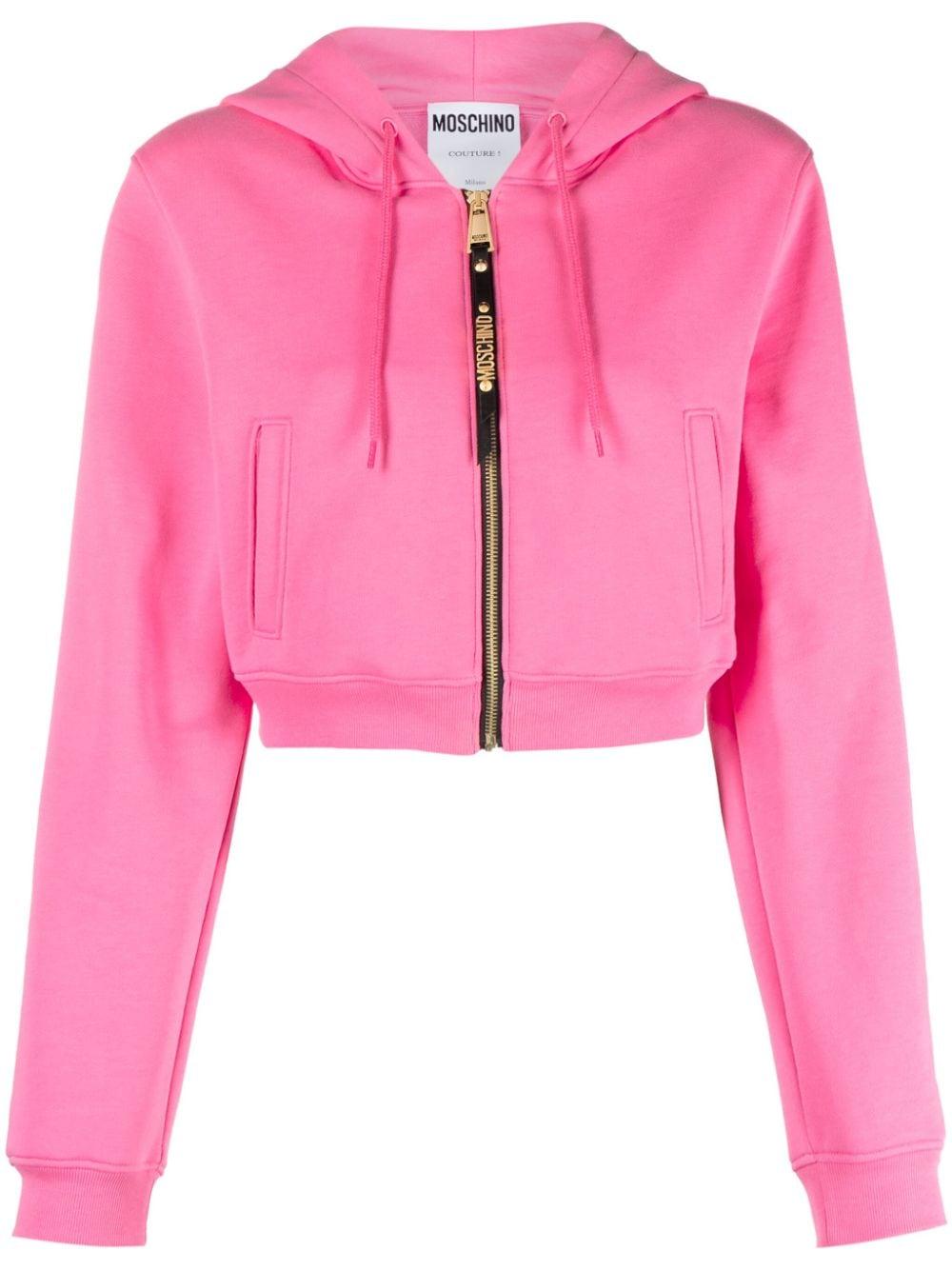 Moschino Logo Lettering Cropped Hoodie in Pink Lyst