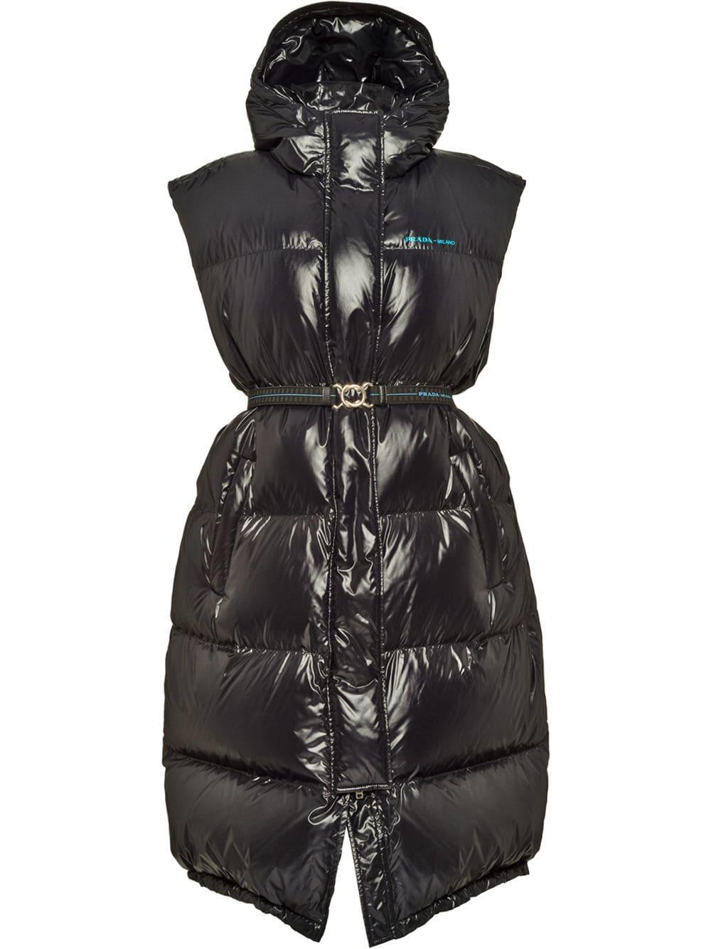 Prada Synthetic Belted Puffer Vest in Black Lyst