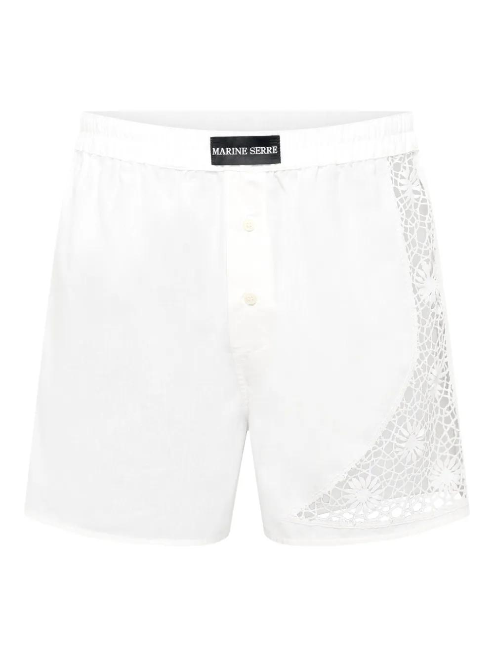 ショートパンツ MARINE SERRE Women Shorts  Burmudas UPA056A UWOV0007 WHITE Marine Serre Cotton Shorts With Back And Front Pockets In
