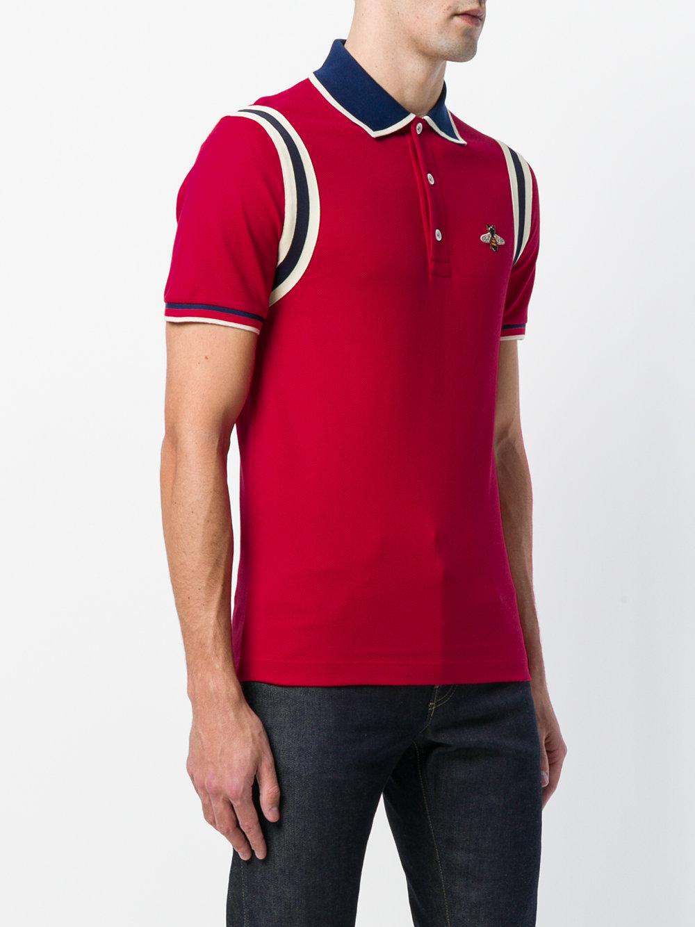 Polo con bordado de abejas Gucci de hombre de color Rojo Lyst