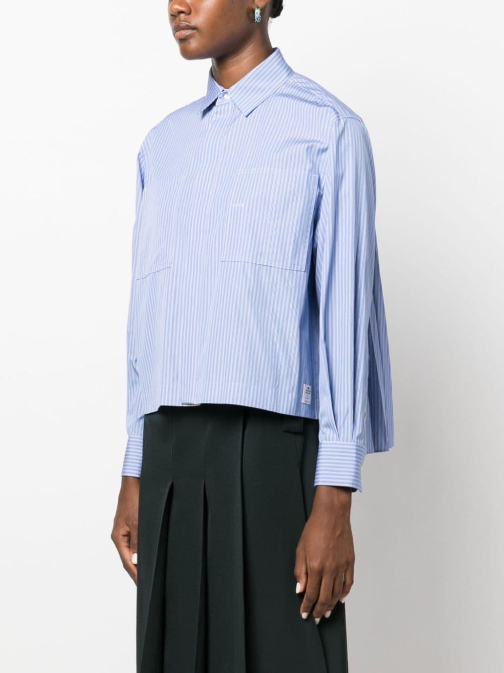 sacai striped pleat-detail shirt - Blue