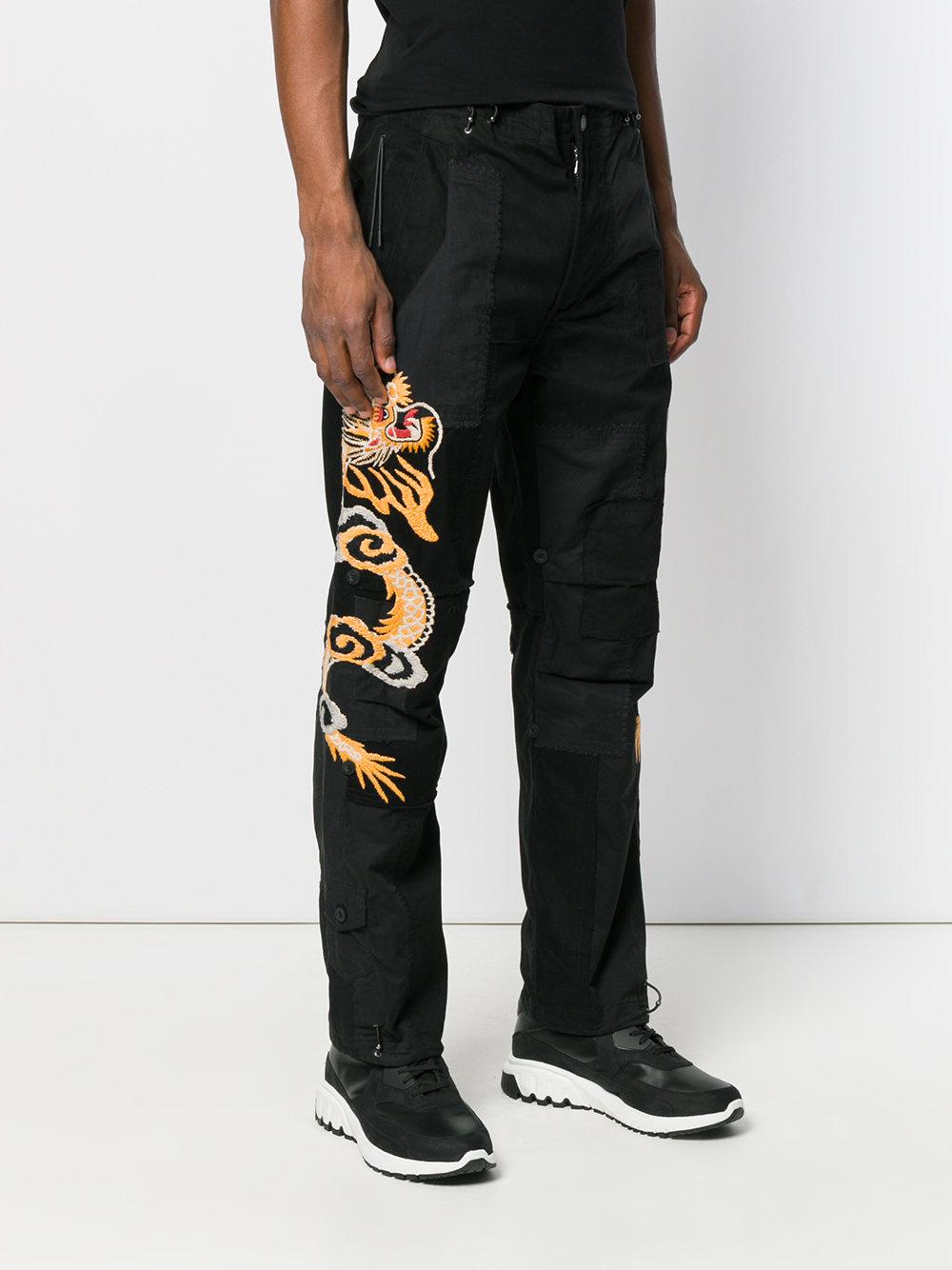 Embroidered Dragon Brushed Twill Cargo Pants