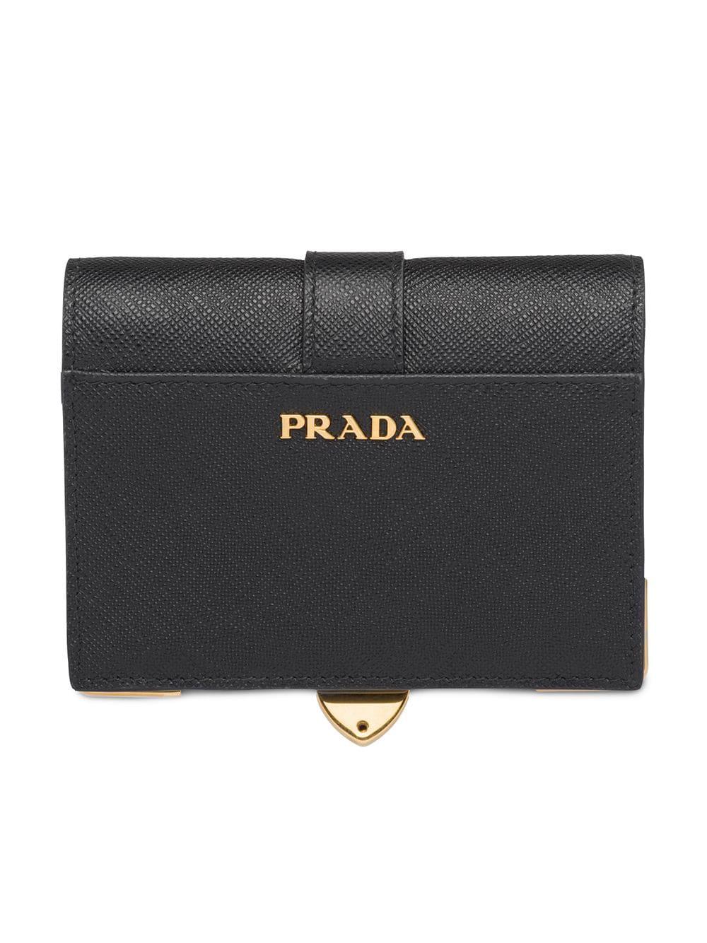 Prada Small Cahier Saffiano Leather Wallet in Black | Lyst