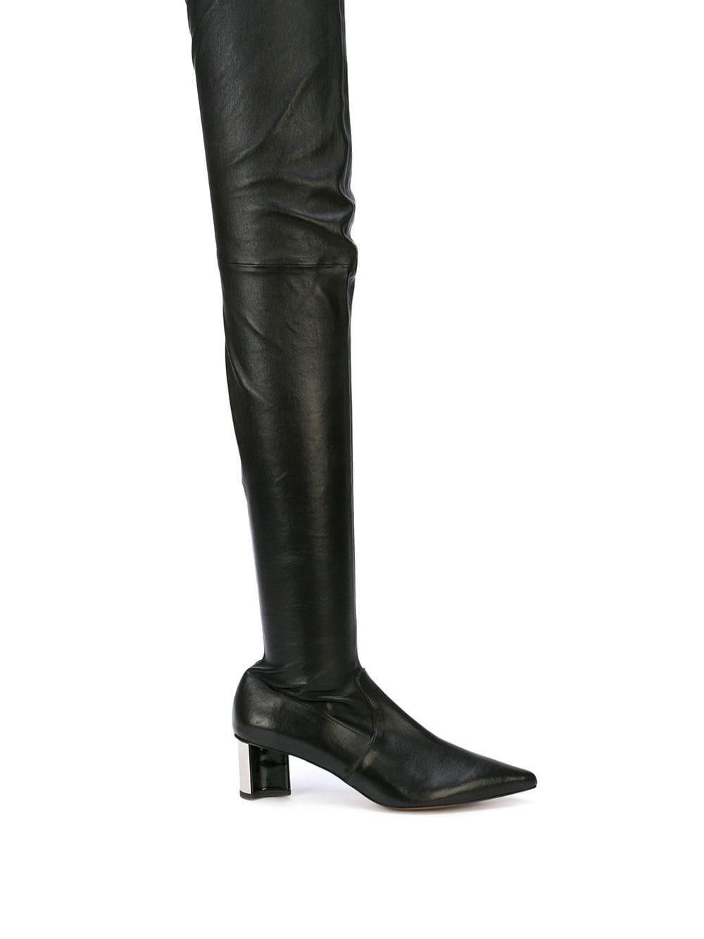 black thigh length boots