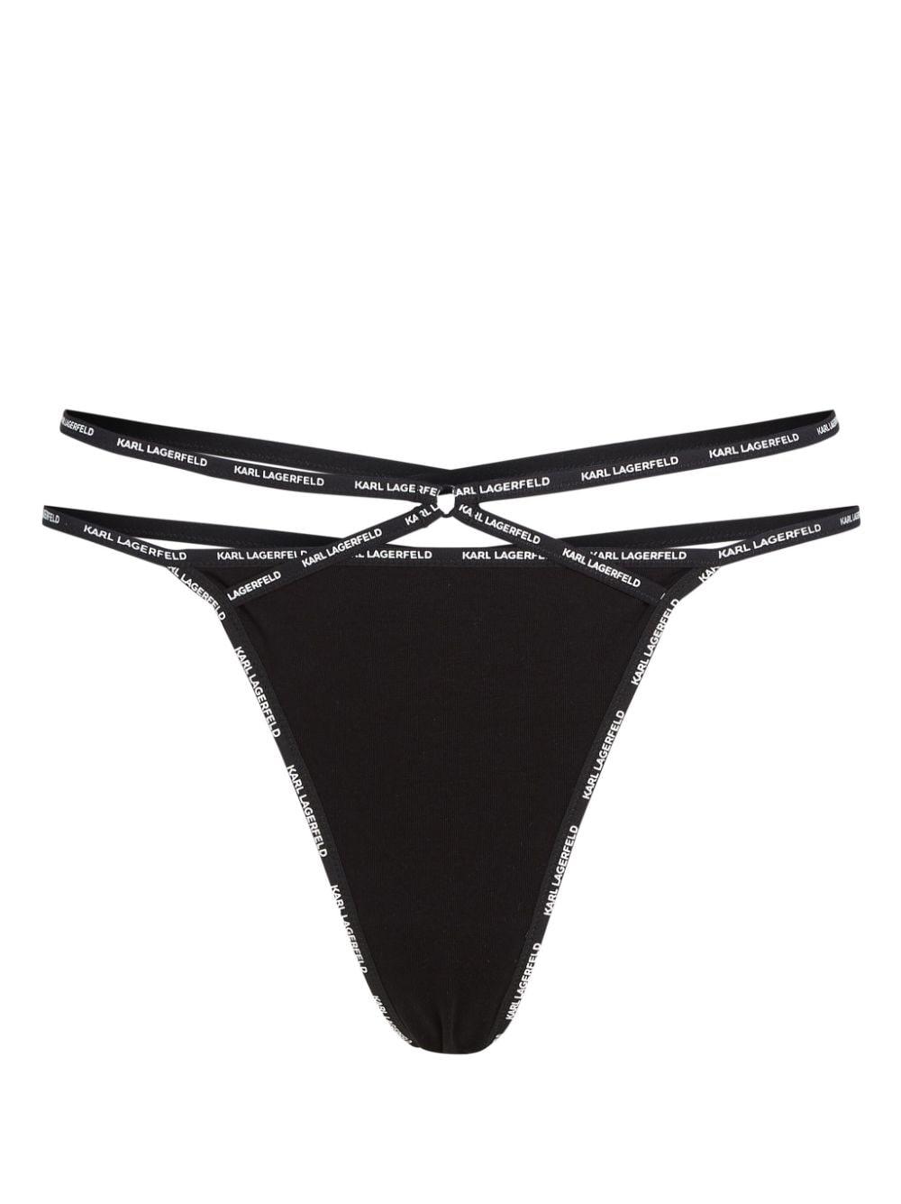 Karl Lagerfeld Mini Logo Strappy Mid-rise Briefs in Black