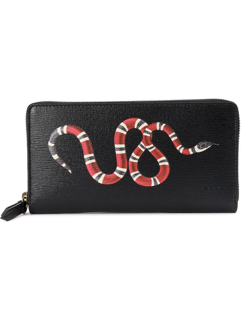 Lyst - Gucci Embroidered Kingsnake Wallet in Black