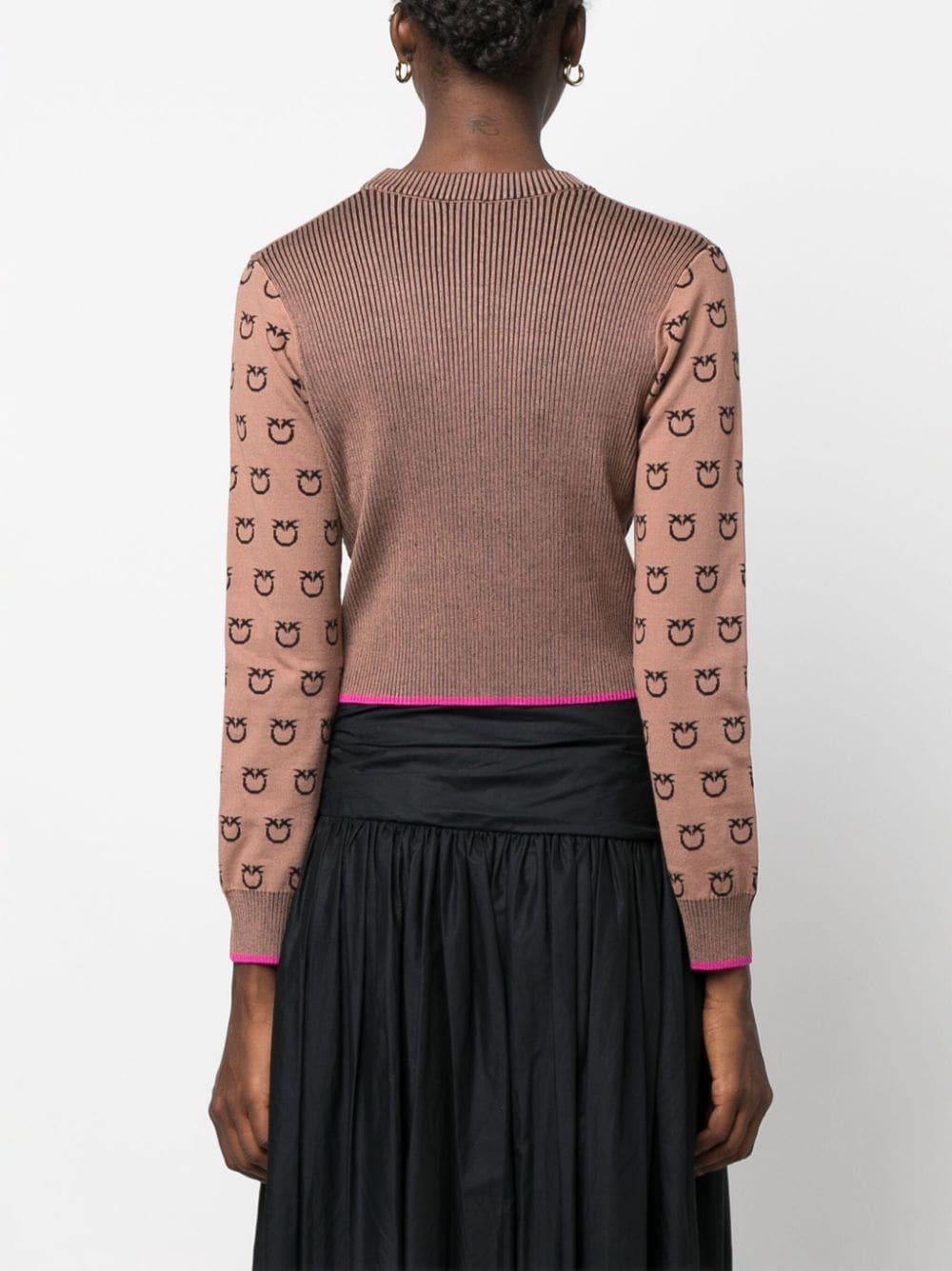 Pinko Pullover Online Shop - Womens Cropped Monogram Jacquard Brown/Beige