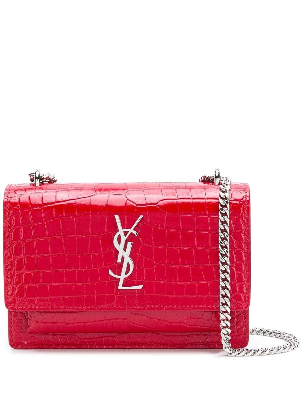 Saint Laurent Crocodile-embossed Sunset Bag in Red