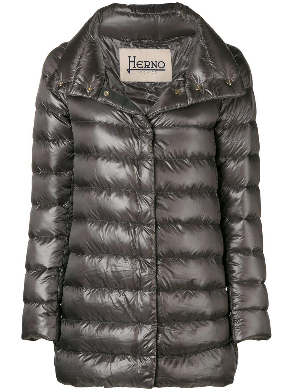 Herno Synthetic Funnelneck Padded Coat in Grey (Gray) Lyst