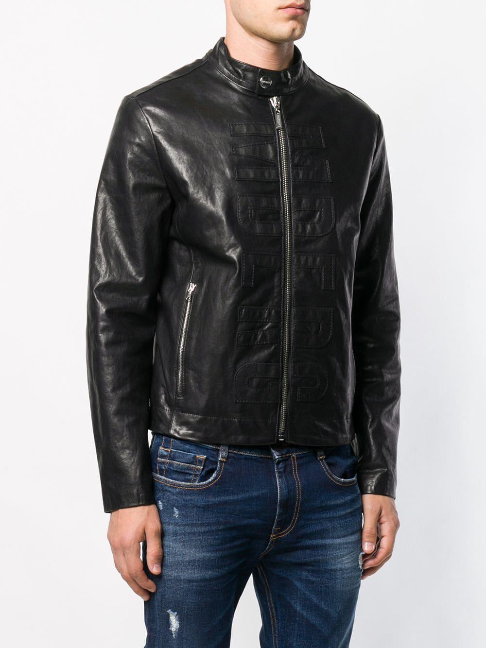 Dirk Bikkembergs Cotton Logo Leather Jacket in Black for Men - Lyst