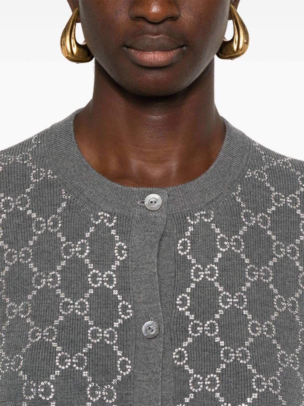 Gucci GG Crystal-embellished Cardigan in Gray | Lyst