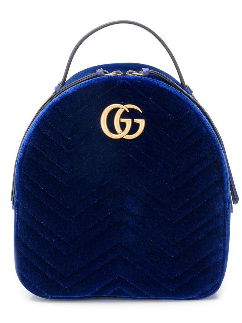 Gucci GG Marmont Velvet Backpack in Blue Lyst