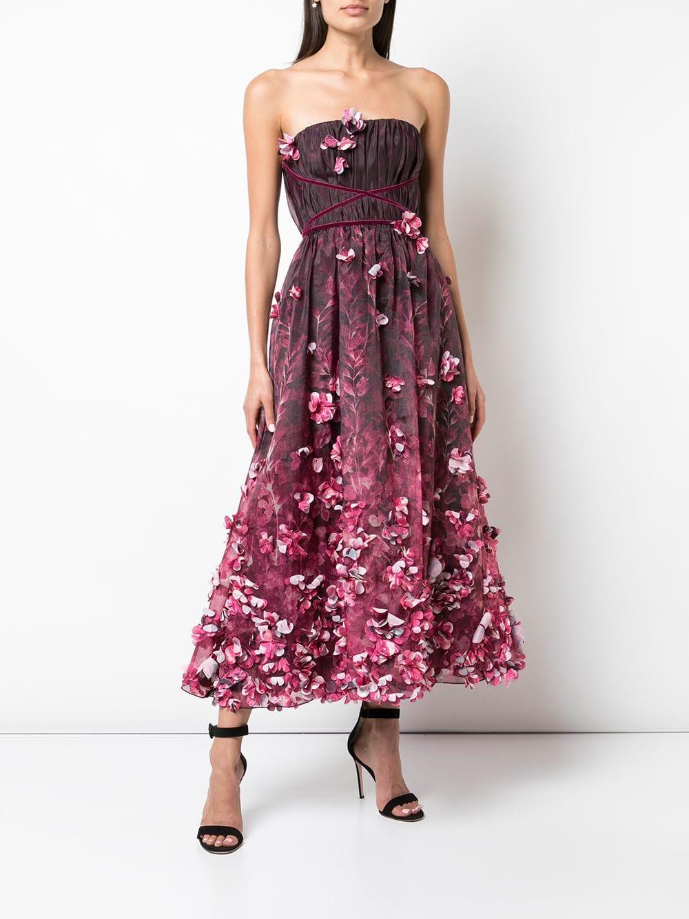 Marchesa notte 3d Draped Floral Print Organza Tea Length Dress in Purple |  Lyst