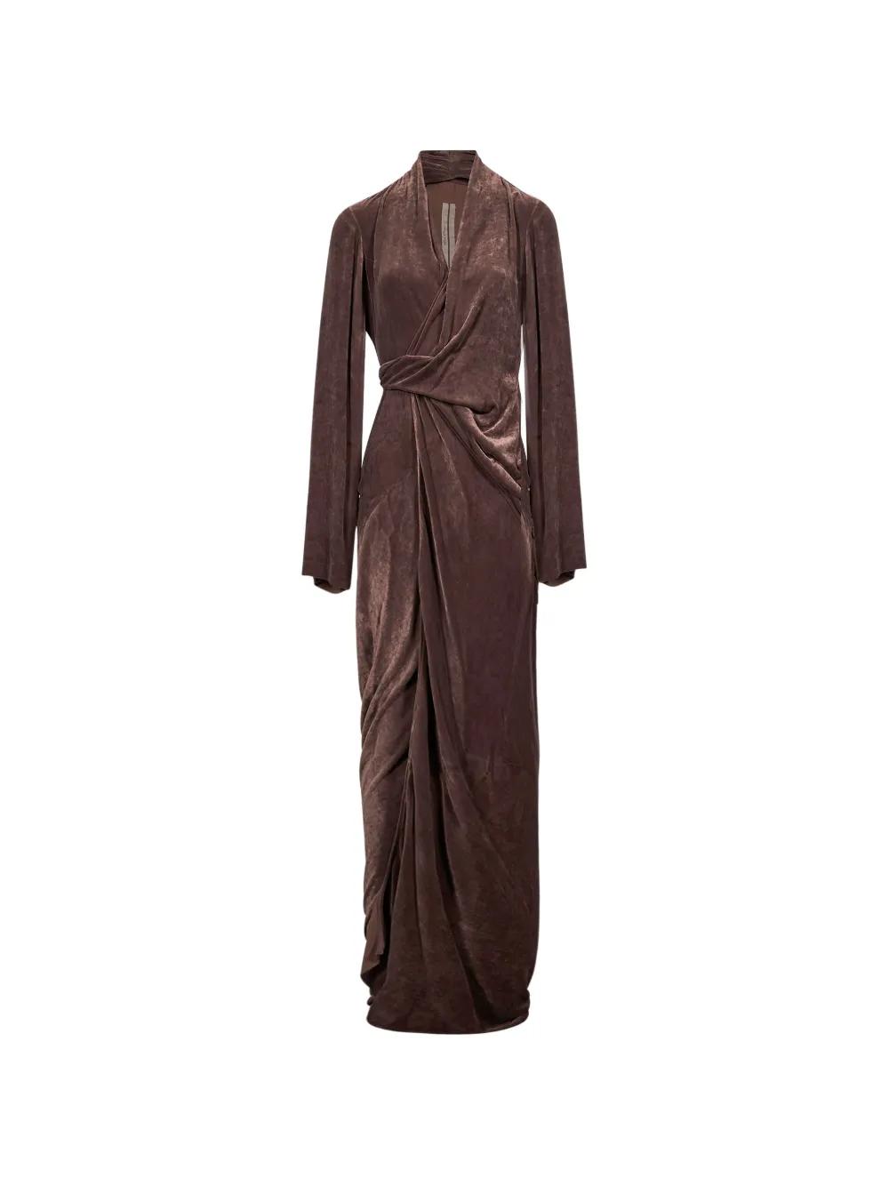 rick owens burgundy round neck midi dress Brown Temple Tank by on Sale With its dreamy oxblood hue Draped satin midi wrap dress
