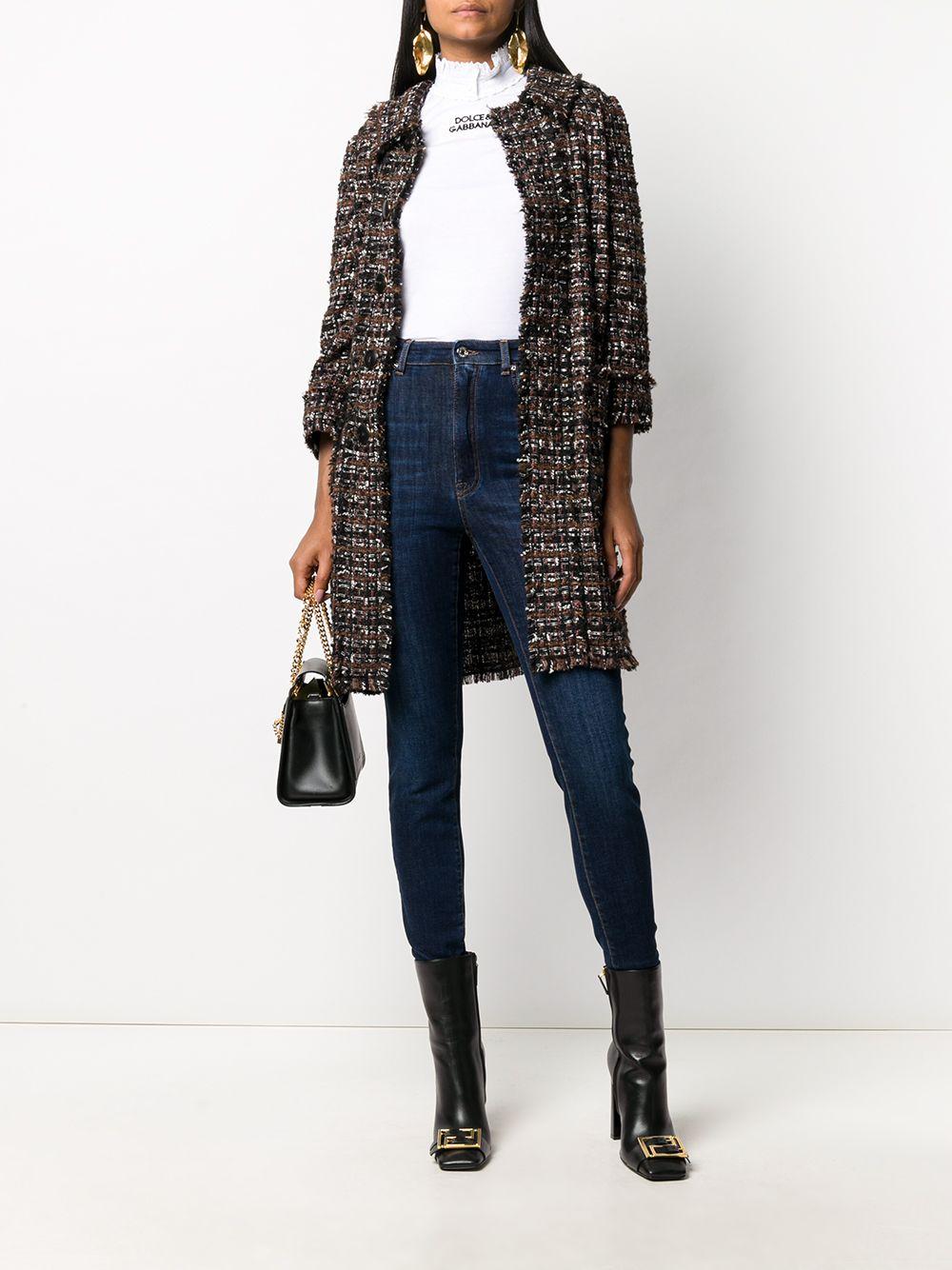 Dolce & Gabbana Tweed Mid-length Coat in Brown - Lyst