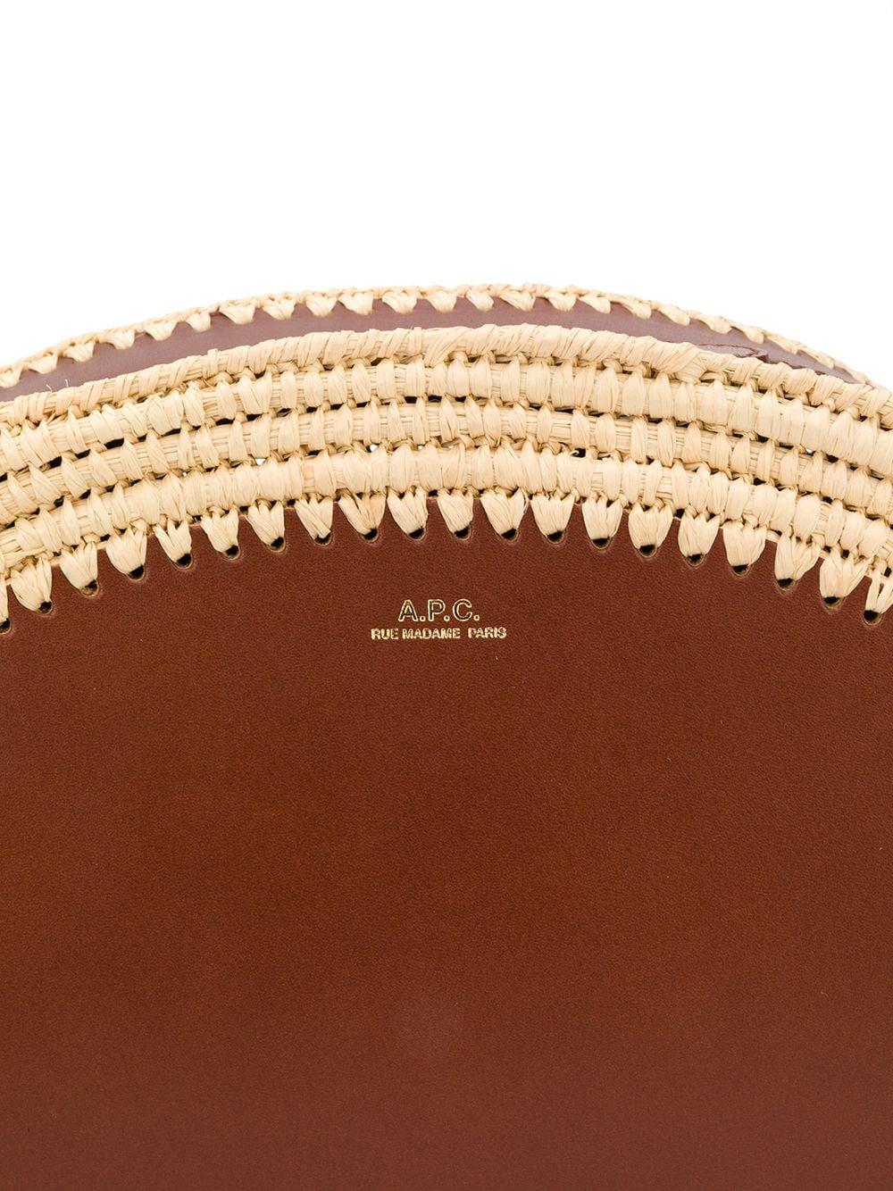 A.P.C. Raffia And Leather Mini Demi-lune Bag in Brown