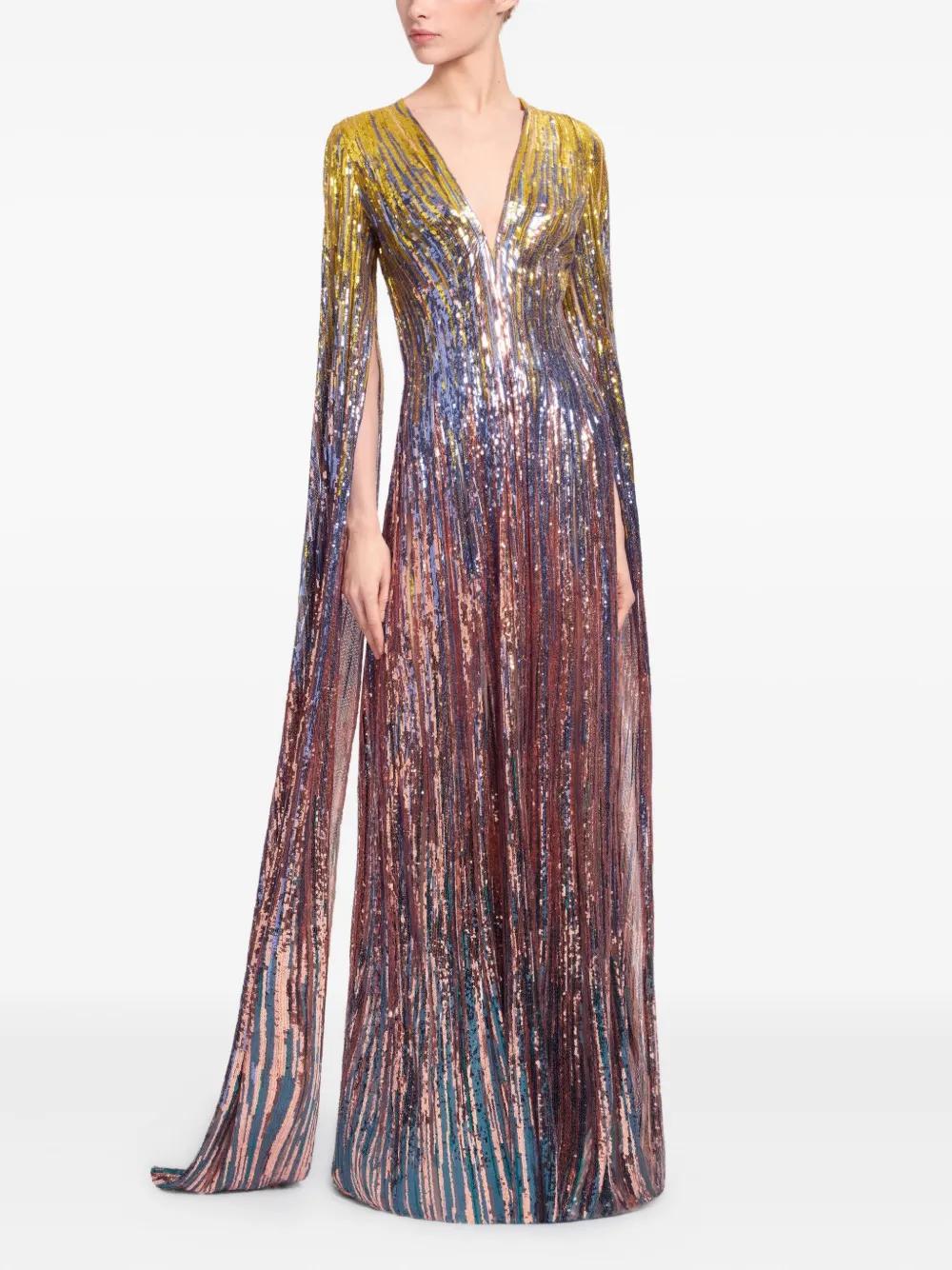 long sleeve elie saab dresses Elie Saab Blush Embroidered Cape Sleeve Gown UFO No More