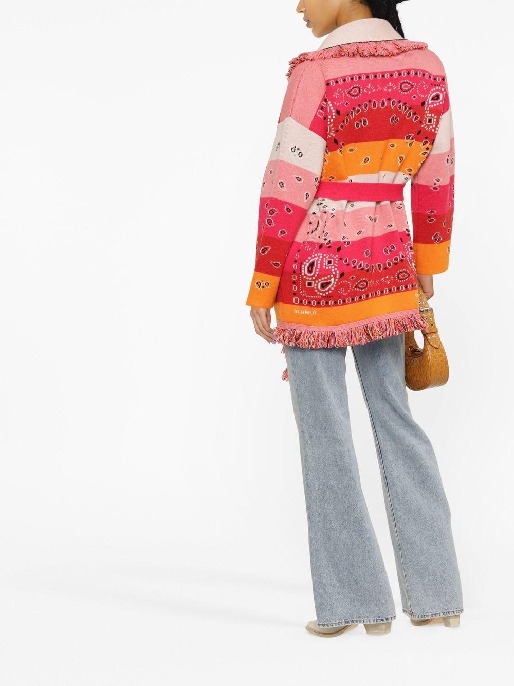 Alanui Fringed-edge Belted-waist Cardigan in Pink | Lyst
