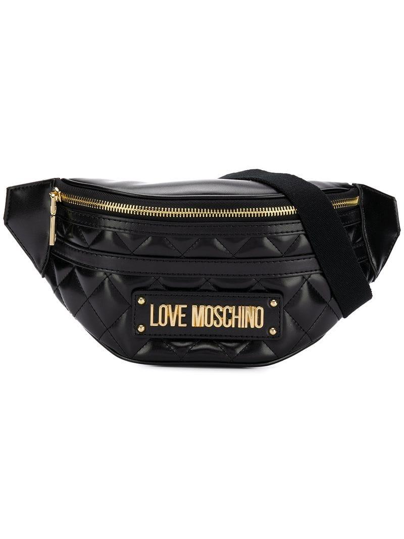 Love Moschino Quilted Faux Leather Belt Bag in Black - Lyst