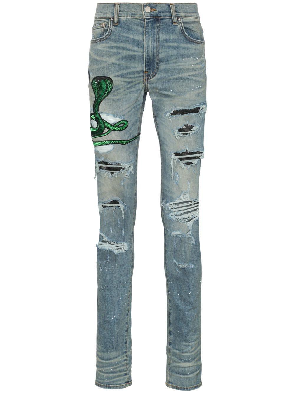 Amiri Denim Snake Patch Embroidered Skinny Jeans in Blue for Men | Lyst