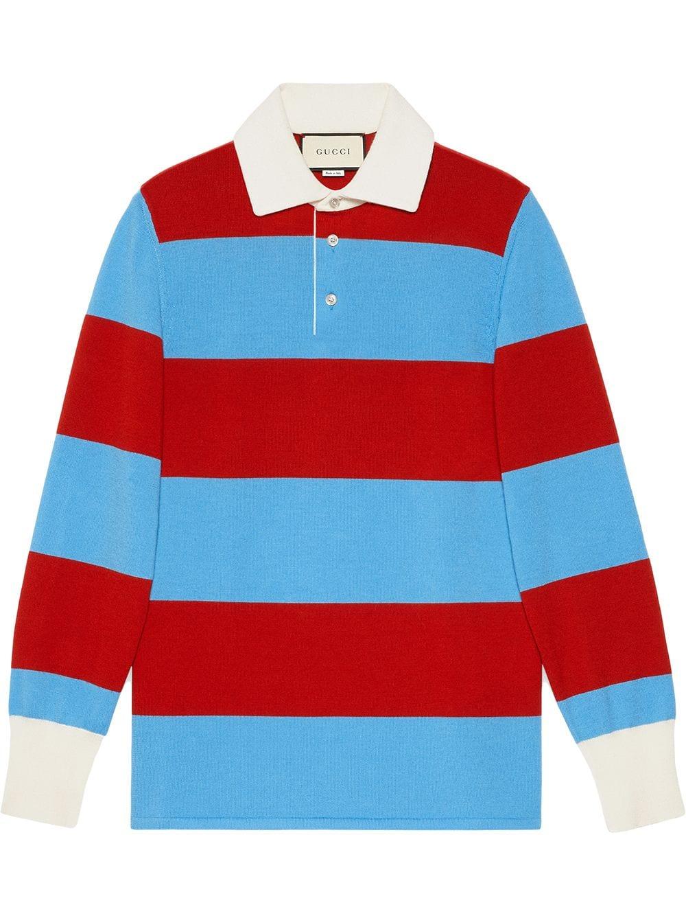 Gucci Striped Polo With Thanatos Embroidery in Blue for Men | Lyst