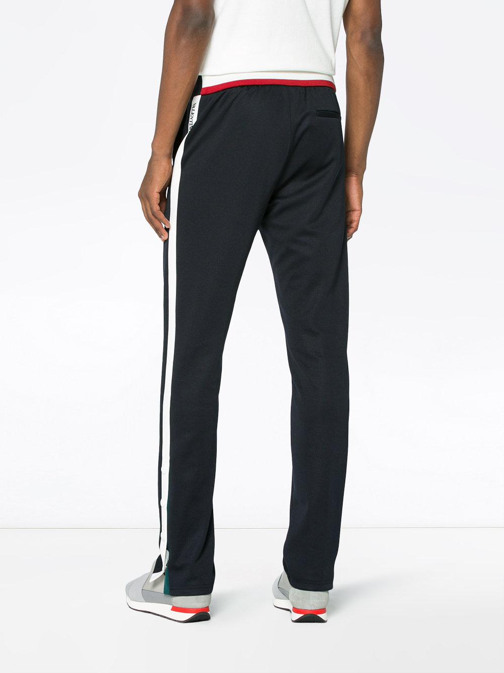 blue and white striped trousers