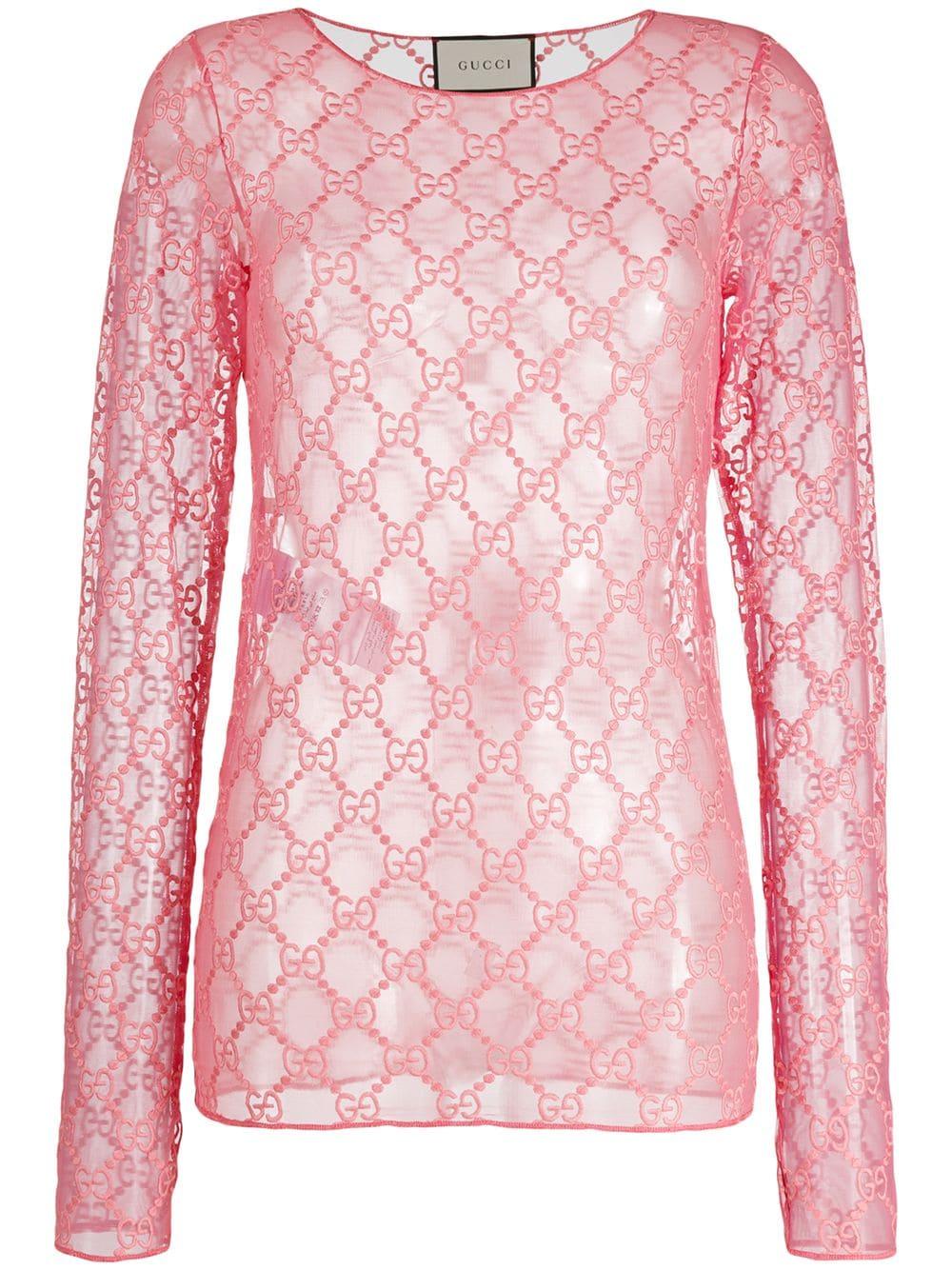 Gucci Mesh GG Pattern Blouse in Pink | Lyst
