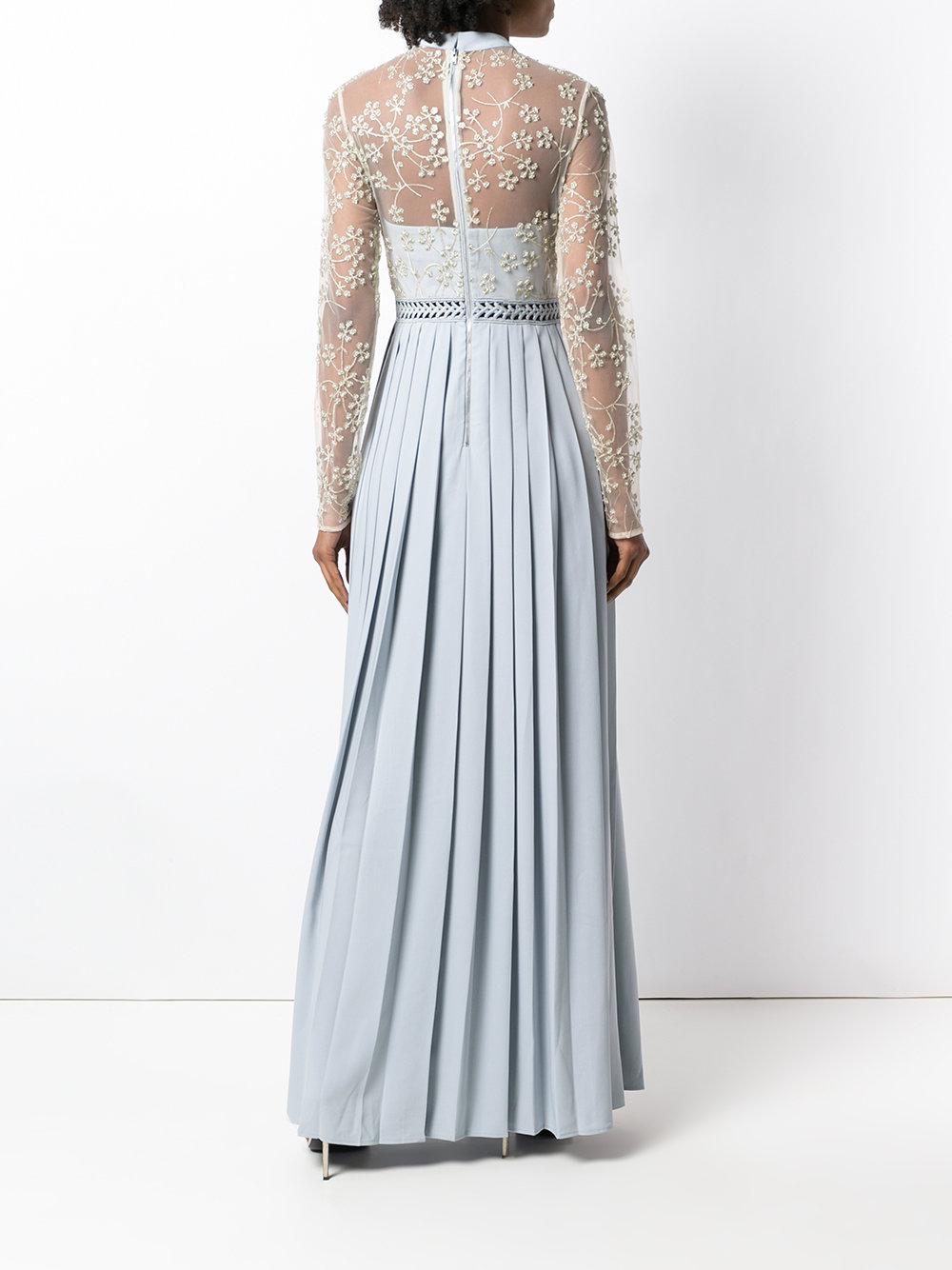 Self-Portrait Pleated Lace Embellished Dress in Blue - Lyst