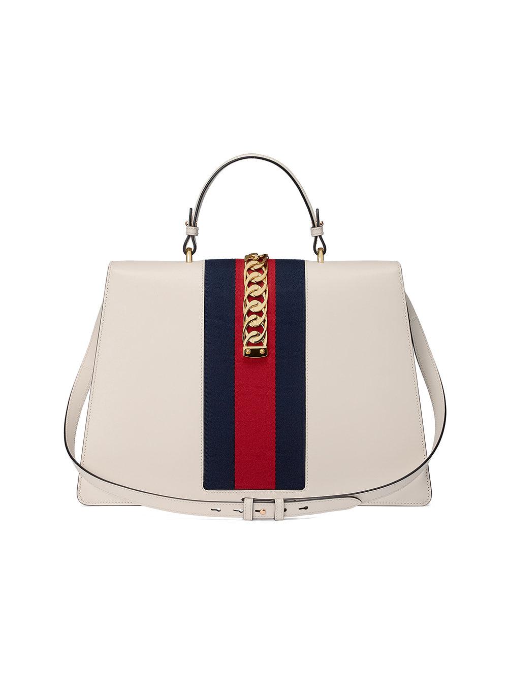 Gucci Sylvie Leather Top Handle Bag in White | Lyst