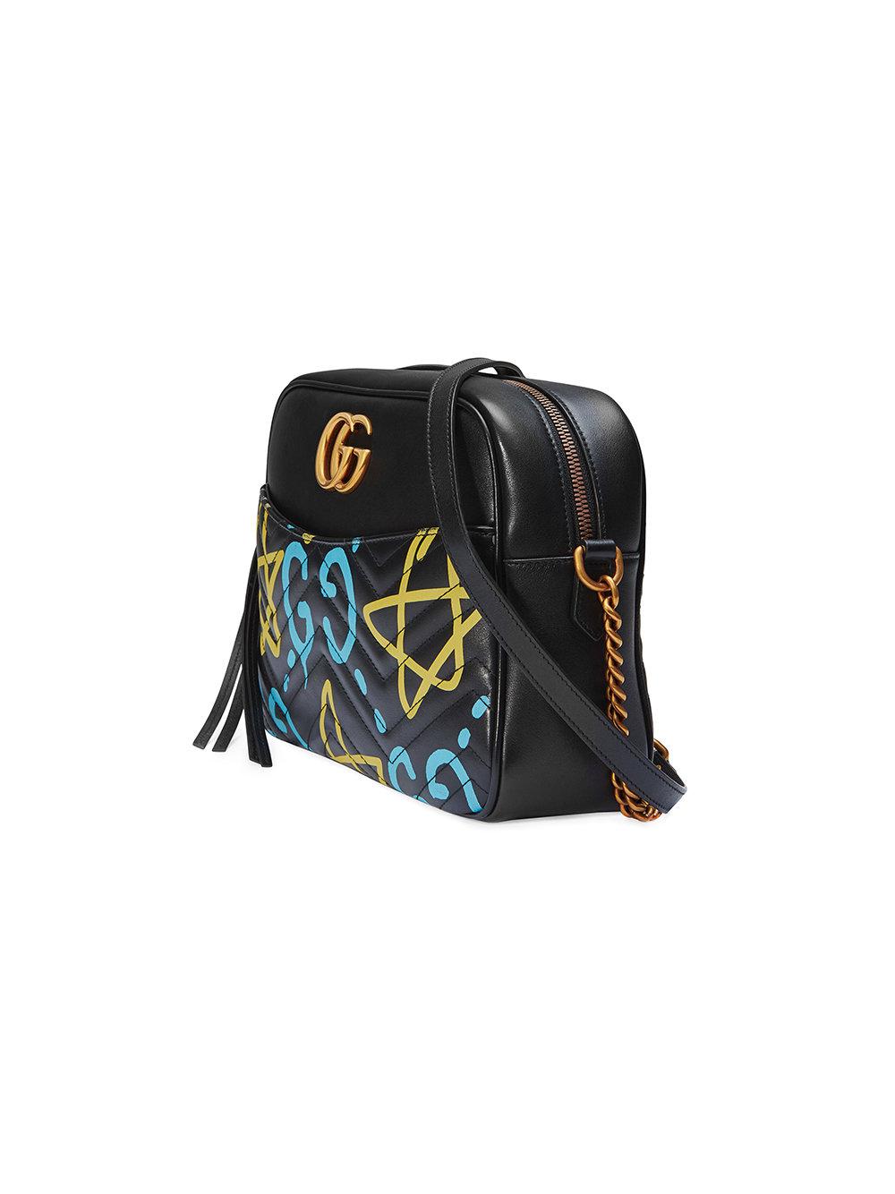 Gucci Ghost GG Marmont Graffiti-Print Leather Shoulder Bag in Black - Lyst