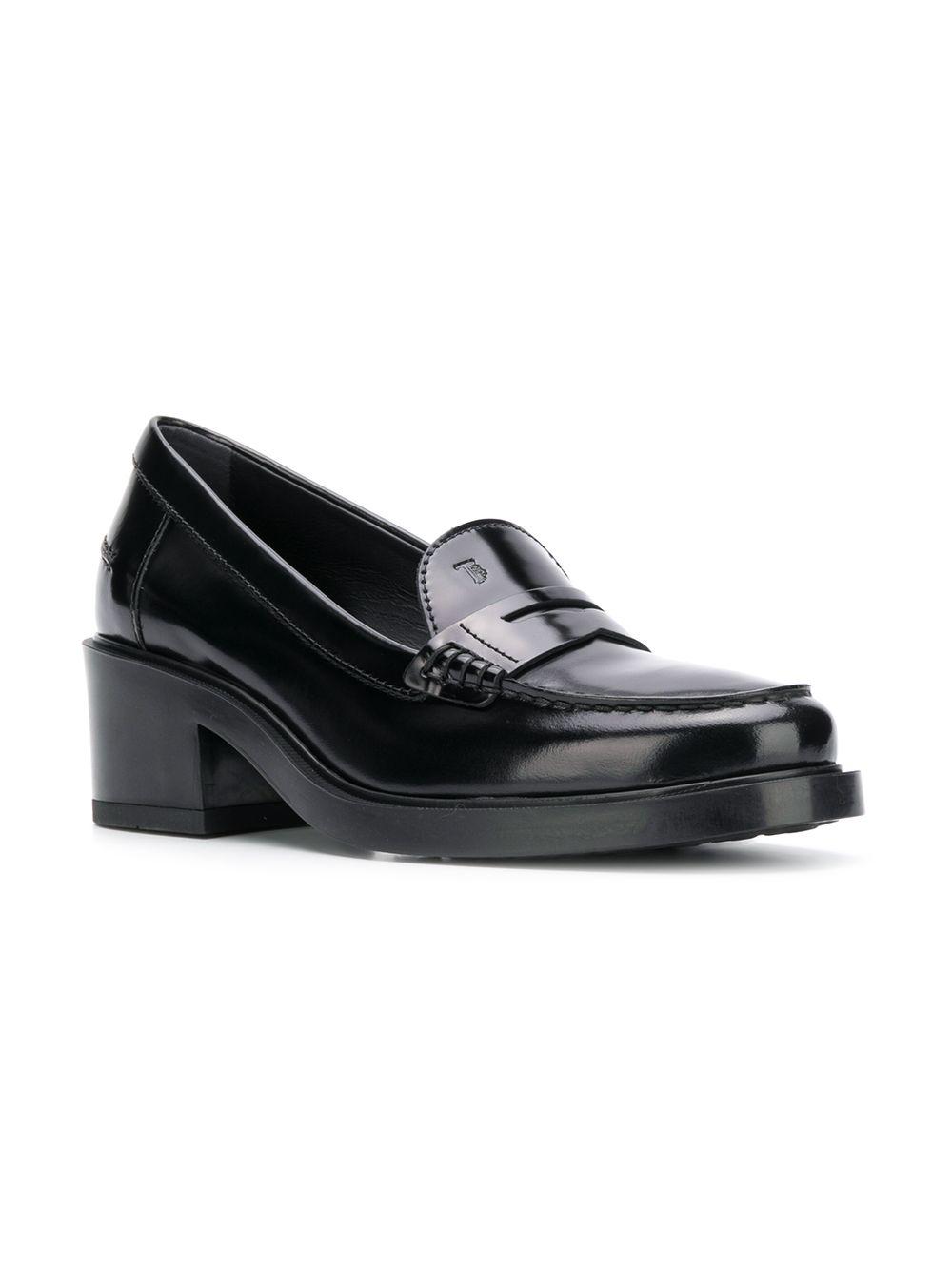 black chunky heel loafers