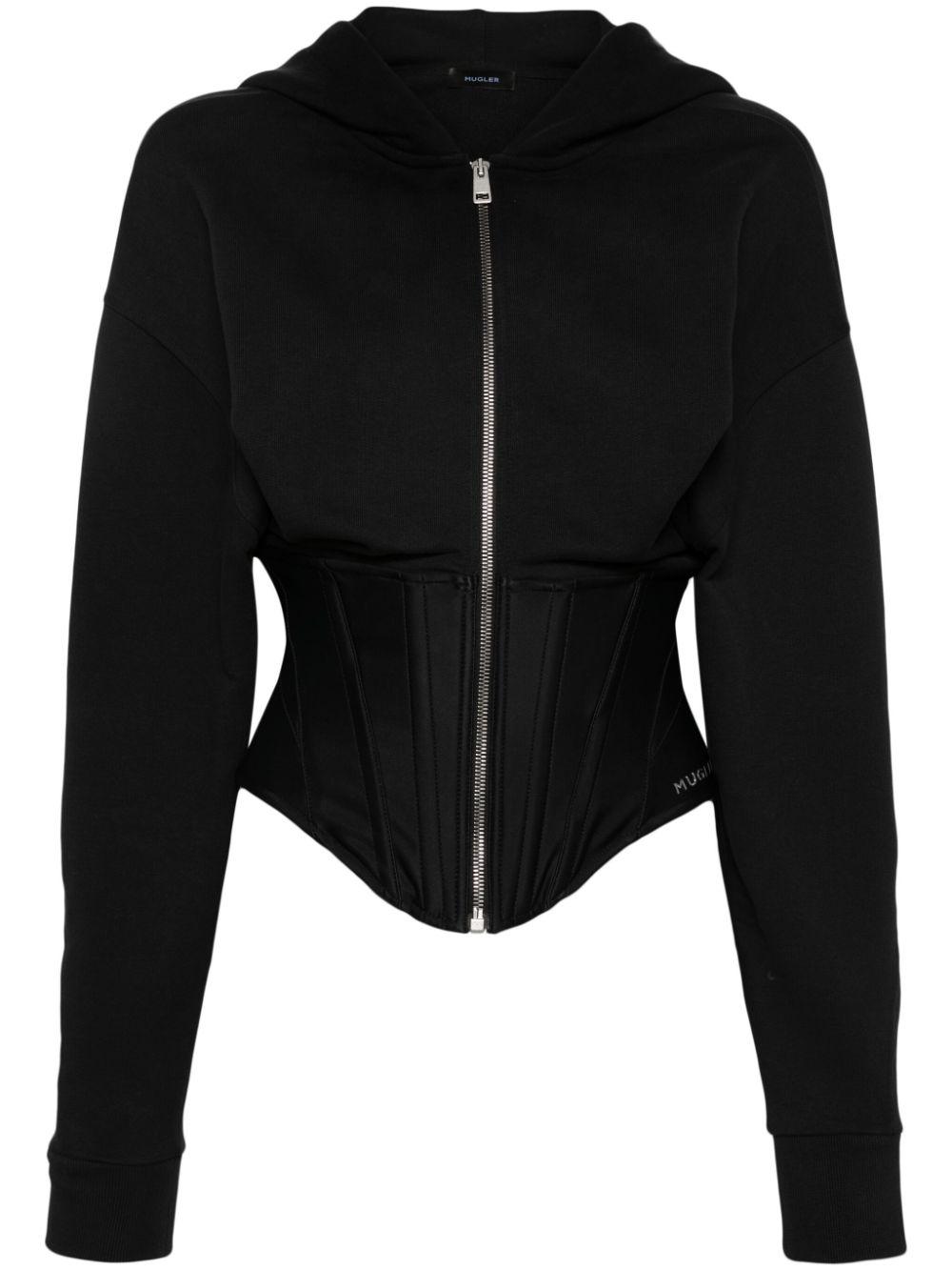 Mugler Corset Zip-up Hoodie Women's Polyester/cotton in Black