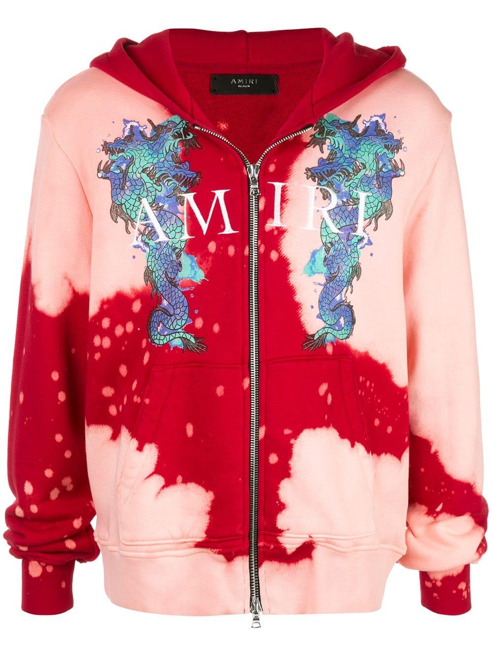 Amiri Cotton Watercolor Dragon Zip Hoodie in Pink for Men Lyst