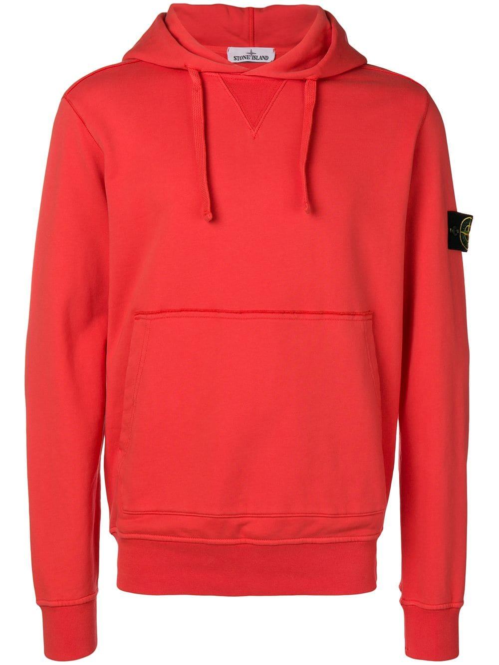 Stone Island Cotton Core Fleece Hooded Sweatshirt in Brick Red (Red) for  Men | Lyst