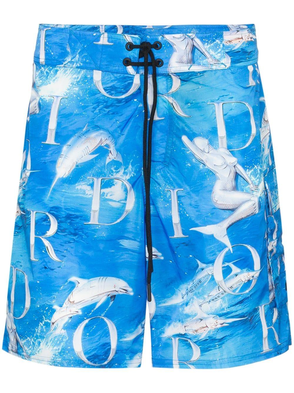 Dior Homme Sorayama Logo Print Swim Shorts in Blue for Men | Lyst UK
