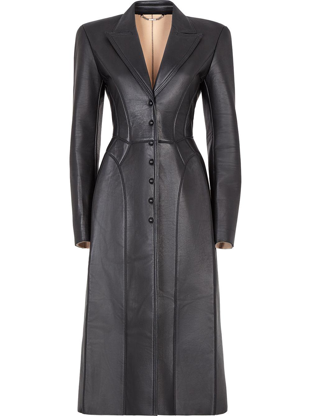 Fendi Single Breasted Leather Coat in Black | Lyst